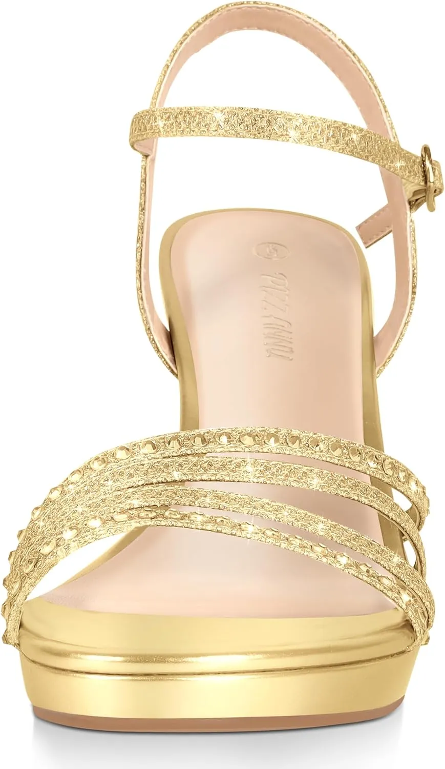 PIZZ ANNU Lena Women's Platform Heels High Block Chunky Sparkly Rhinestone Open Toe Ankle Strap Fashion Dress Pump Sandals Shoes for Party Wedding