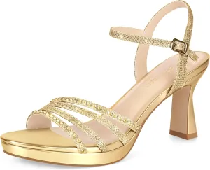 PIZZ ANNU Lena Women's Platform Heels High Block Chunky Sparkly Rhinestone Open Toe Ankle Strap Fashion Dress Pump Sandals Shoes for Party Wedding