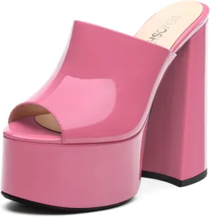 Platform Chunky Heels Sandals for Women Slip on Open Peep Toe Slide on Block High Heels Sexy Club Party Candies Shoes 6 Inch