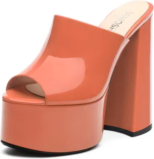 Platform Chunky Heels Sandals for Women Slip on Open Peep Toe Slide on Block High Heels Sexy Club Party Candies Shoes 6 Inch