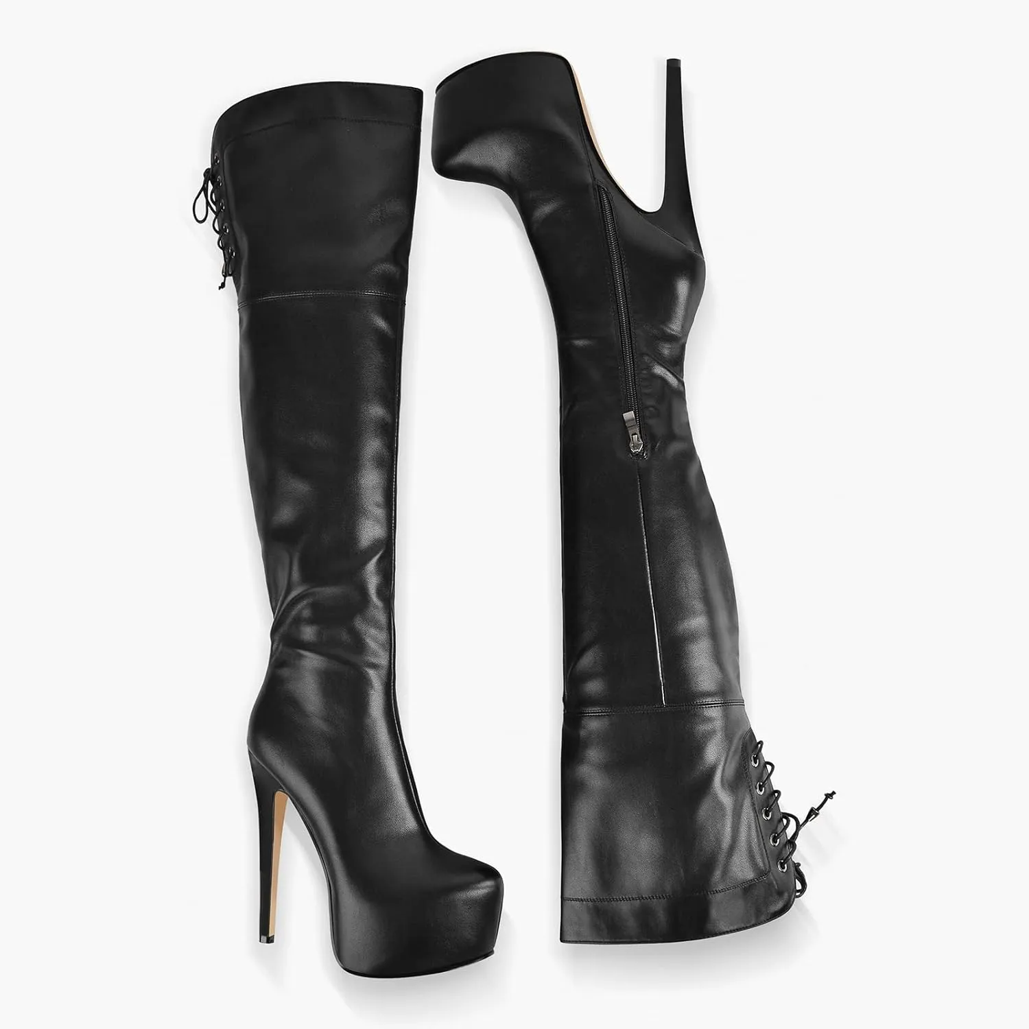Platform High Heels Thigh High Boots Over The Knee High Boots Stiletto High Heels Back Lace-up Side Zipper