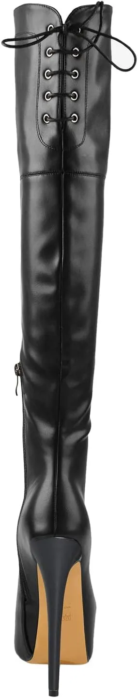 Platform High Heels Thigh High Boots Over The Knee High Boots Stiletto High Heels Back Lace-up Side Zipper
