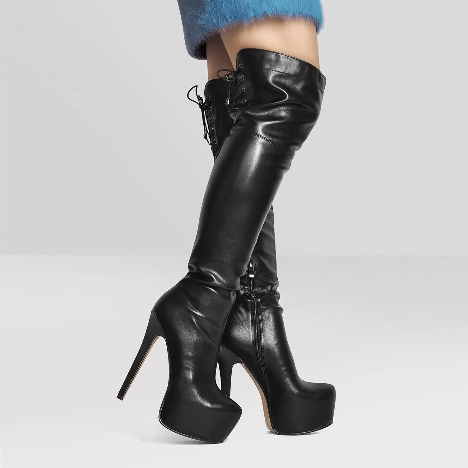 Platform High Heels Thigh High Boots Over The Knee High Boots Stiletto High Heels Back Lace-up Side Zipper