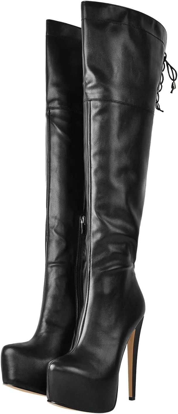 Platform High Heels Thigh High Boots Over The Knee High Boots Stiletto High Heels Back Lace-up Side Zipper
