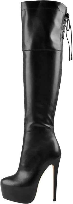 Platform High Heels Thigh High Boots Over The Knee High Boots Stiletto High Heels Back Lace-up Side Zipper