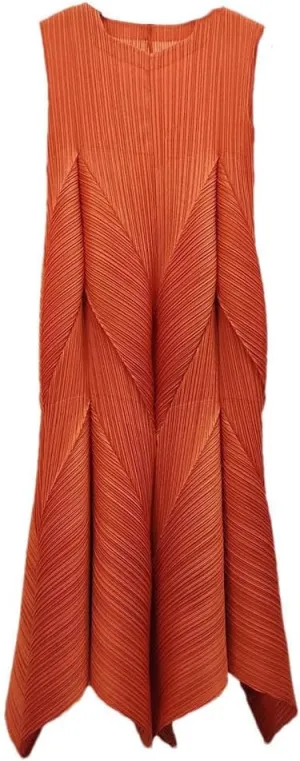 Pleated Sleeveless Dresses Irregular Hem Fashion V-Neck Long Dresses