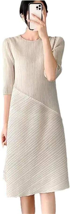 Pleated Solid Color Dress Mid-Length Loose Thin Irregular Pleated Skirt