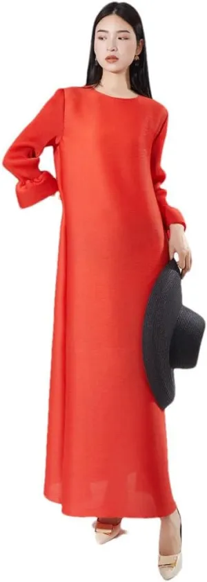 Pleated Solid Color Dress Women's Long Skirt