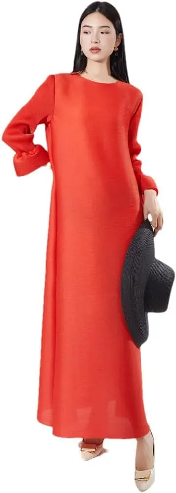Pleated Solid Color Dress Women's Long Skirt
