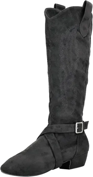 Prescott Suede Sole Western Style Line Dancing Salsa Shoe Long Warm Up Line Shoes West Coast Swing Dance Boots