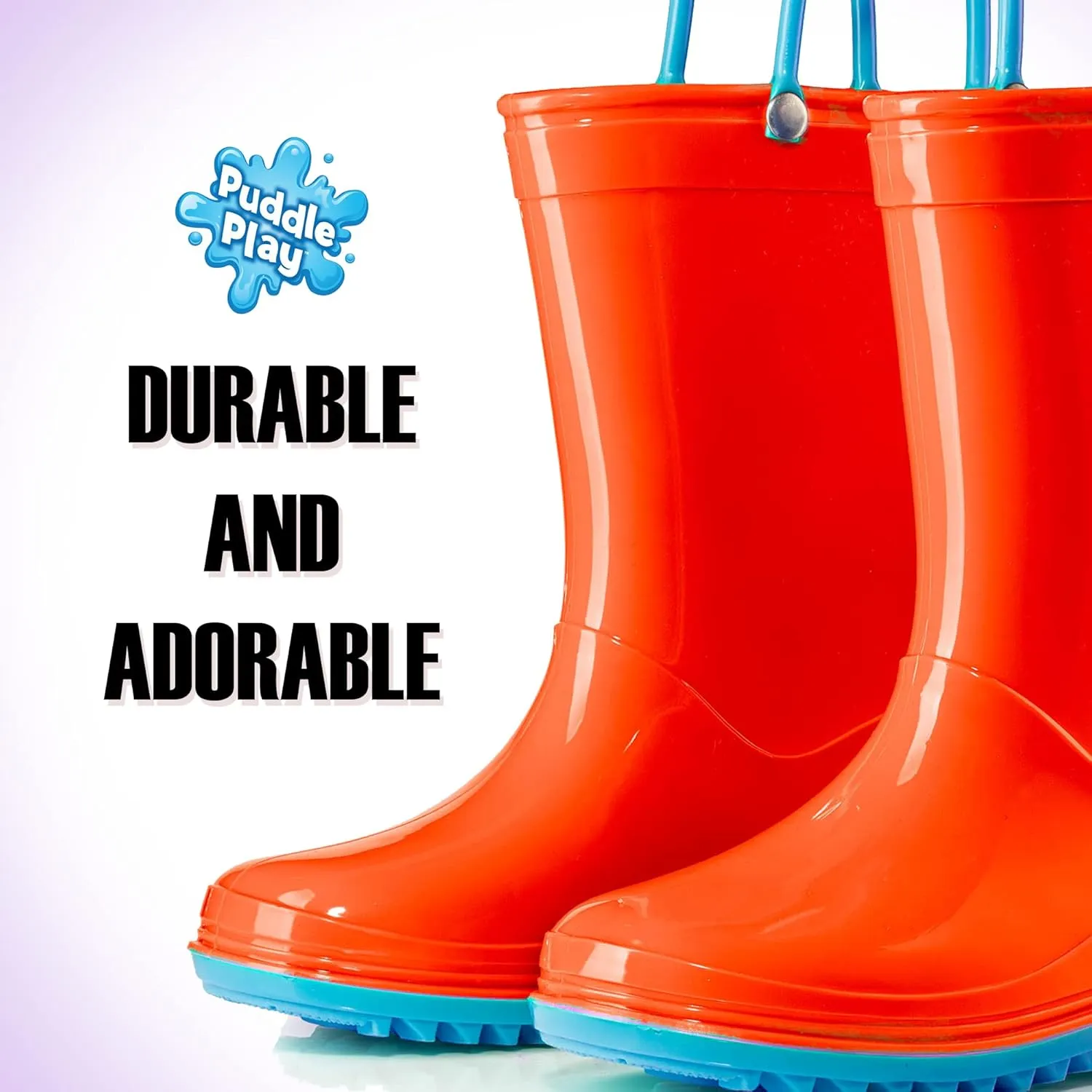 Puddle Play Toddler and Kids Waterproof PVC Rain Boots with Easy-On Handles – Lightweight Slip-Resistant Outdoor Boots for Boys and Girls