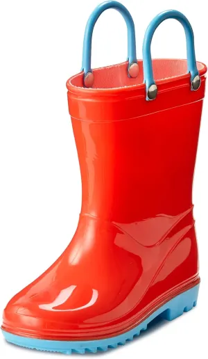 Puddle Play Toddler and Kids Waterproof PVC Rain Boots with Easy-On Handles – Lightweight Slip-Resistant Outdoor Boots for Boys and Girls