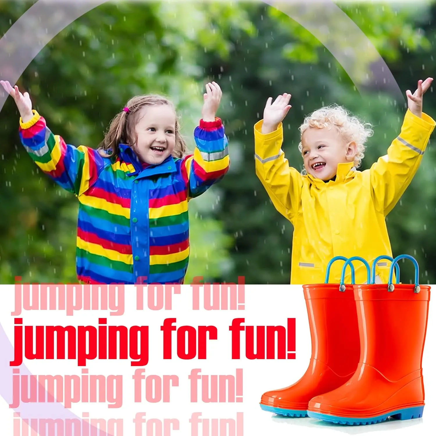 Puddle Play Toddler and Kids Waterproof PVC Rain Boots with Easy-On Handles – Lightweight Slip-Resistant Outdoor Boots for Boys and Girls