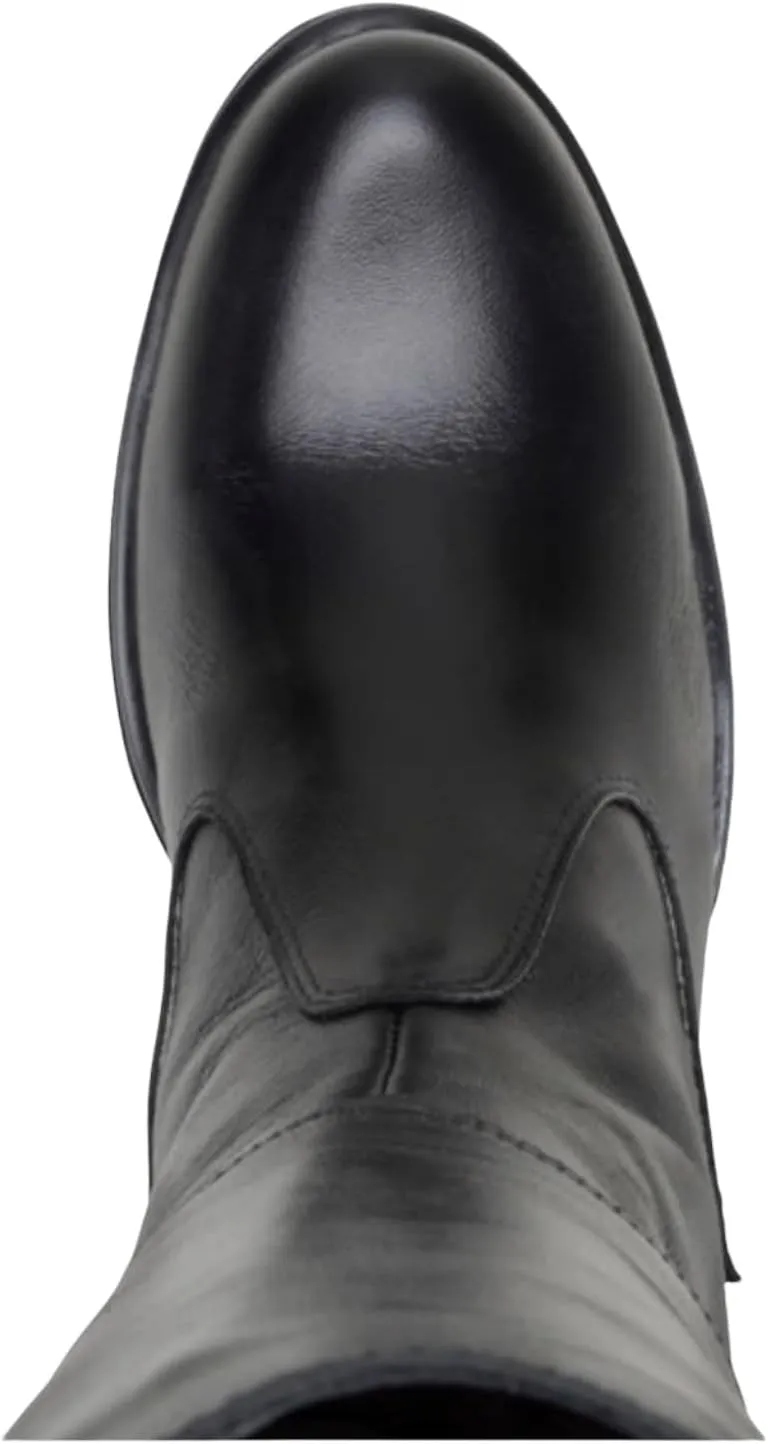 QUEEN USA TEXAS Women's Western Mid-Calf Riding Boots, Fashion Casual Leather Chunky Heel Zipper Booties