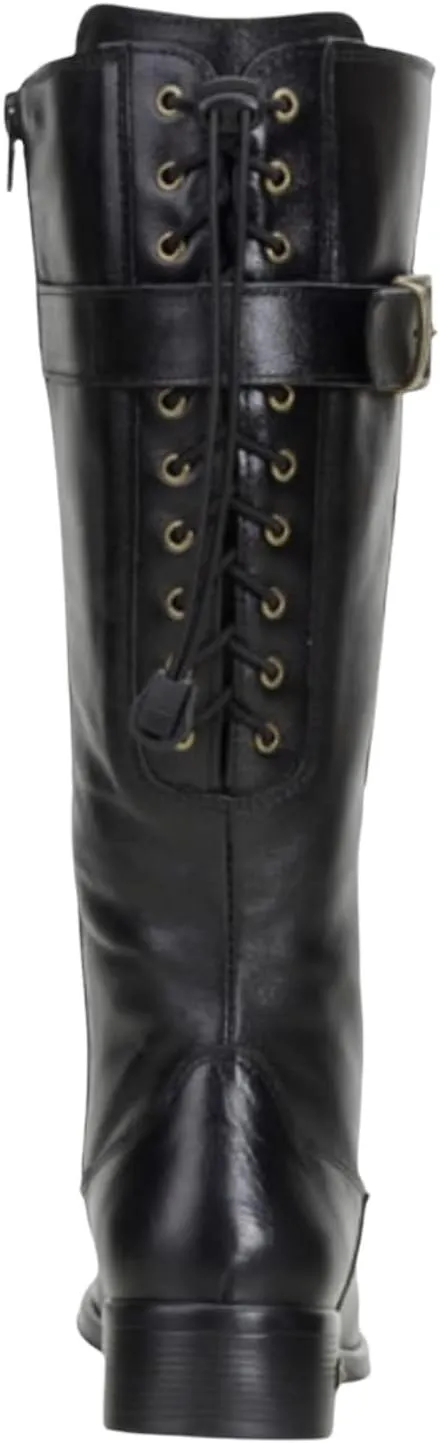 QUEEN USA TEXAS Women's Western Mid-Calf Riding Boots, Fashion Casual Leather Chunky Heel Zipper Booties