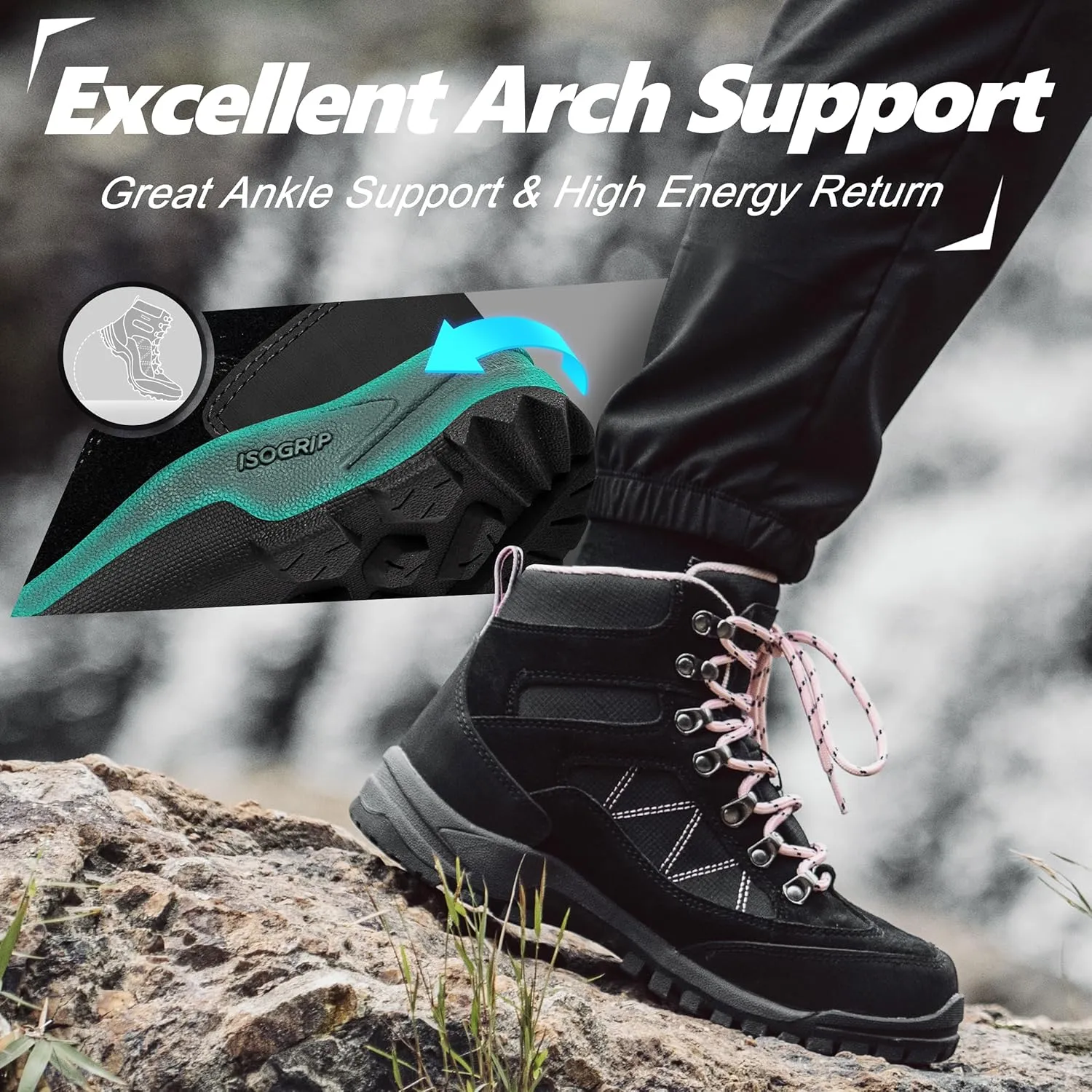 R CORD Hiking Boots Womens Waterproof Outdoor Womens Hiking Boots Trekking Camping Trail Boots