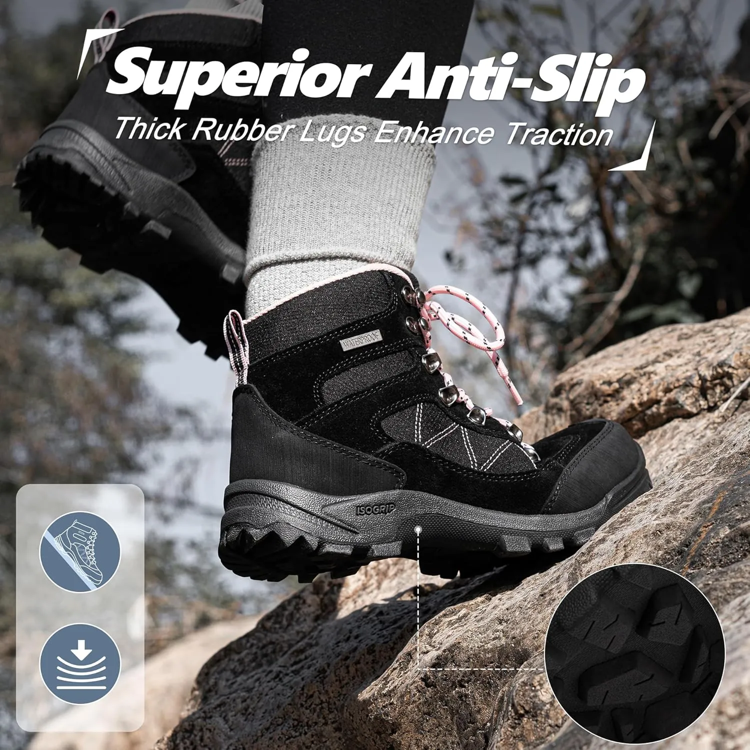 R CORD Hiking Boots Womens Waterproof Outdoor Womens Hiking Boots Trekking Camping Trail Boots