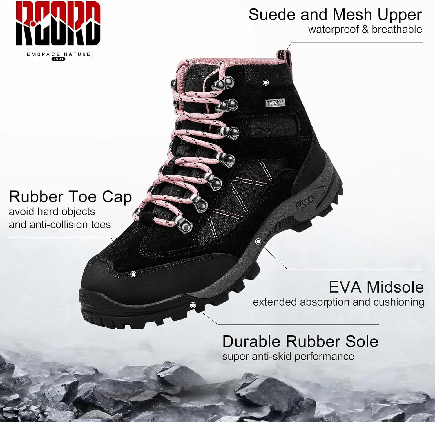 R CORD Hiking Boots Womens Waterproof Outdoor Womens Hiking Boots Trekking Camping Trail Boots