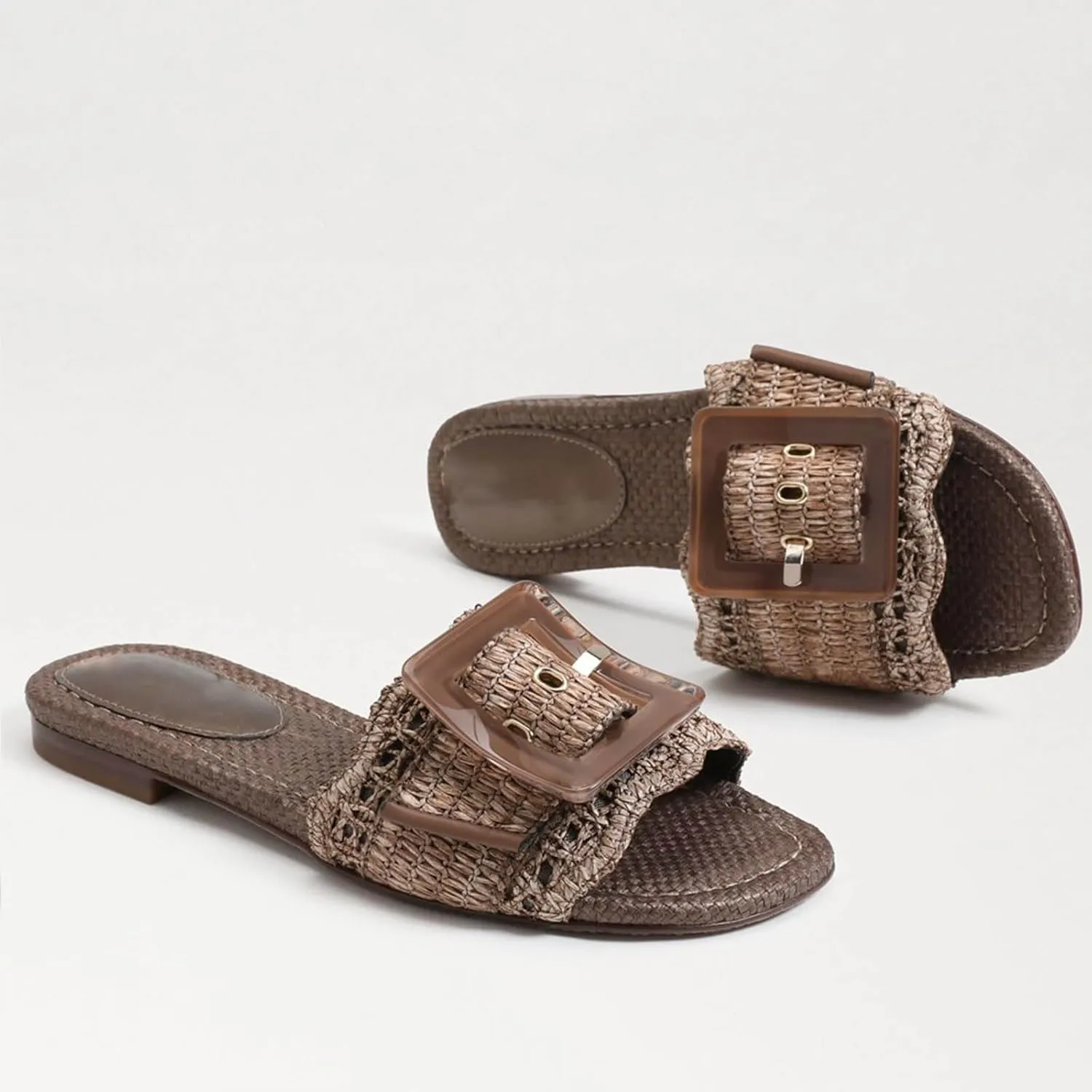 Raffia Sandals for Women Buckle Straw flats Woven Braided Rattan Slides Summer Beach Sandals Comfort Cute Shoes