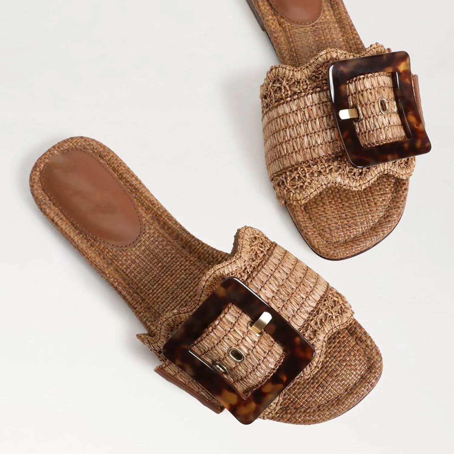 Raffia Sandals for Women Buckle Straw flats Woven Braided Rattan Slides Summer Beach Sandals Comfort Cute Shoes