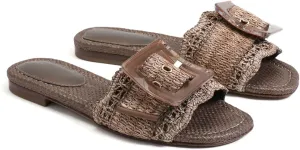 Raffia Sandals for Women Buckle Straw flats Woven Braided Rattan Slides Summer Beach Sandals Comfort Cute Shoes
