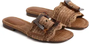Raffia Sandals for Women Buckle Straw flats Woven Braided Rattan Slides Summer Beach Sandals Comfort Cute Shoes
