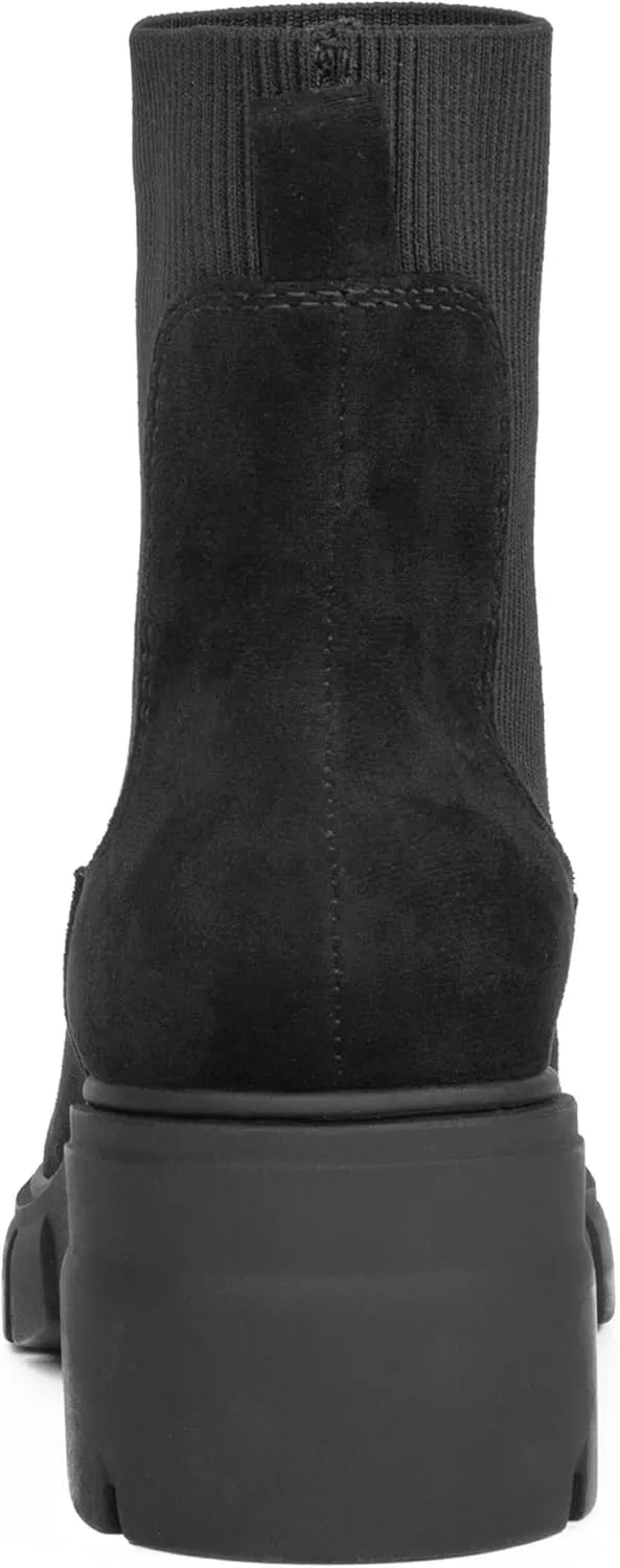 REDTOP Women's Elastic Chelsea Boots Chunky Block Heel Platform Lug Sole Ankle Booties