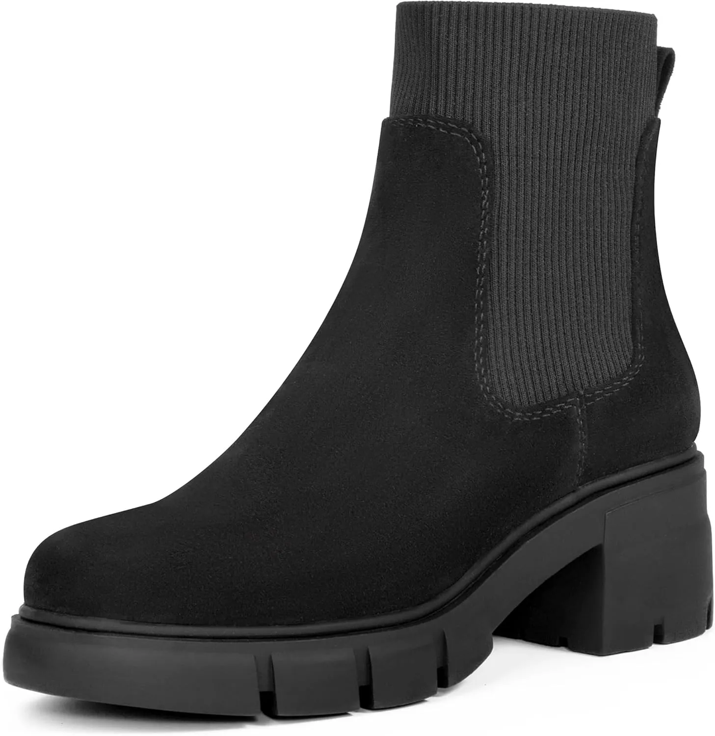 REDTOP Women's Elastic Chelsea Boots Chunky Block Heel Platform Lug Sole Ankle Booties