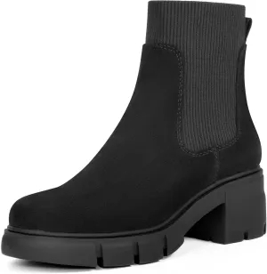 REDTOP Women's Elastic Chelsea Boots Chunky Block Heel Platform Lug Sole Ankle Booties