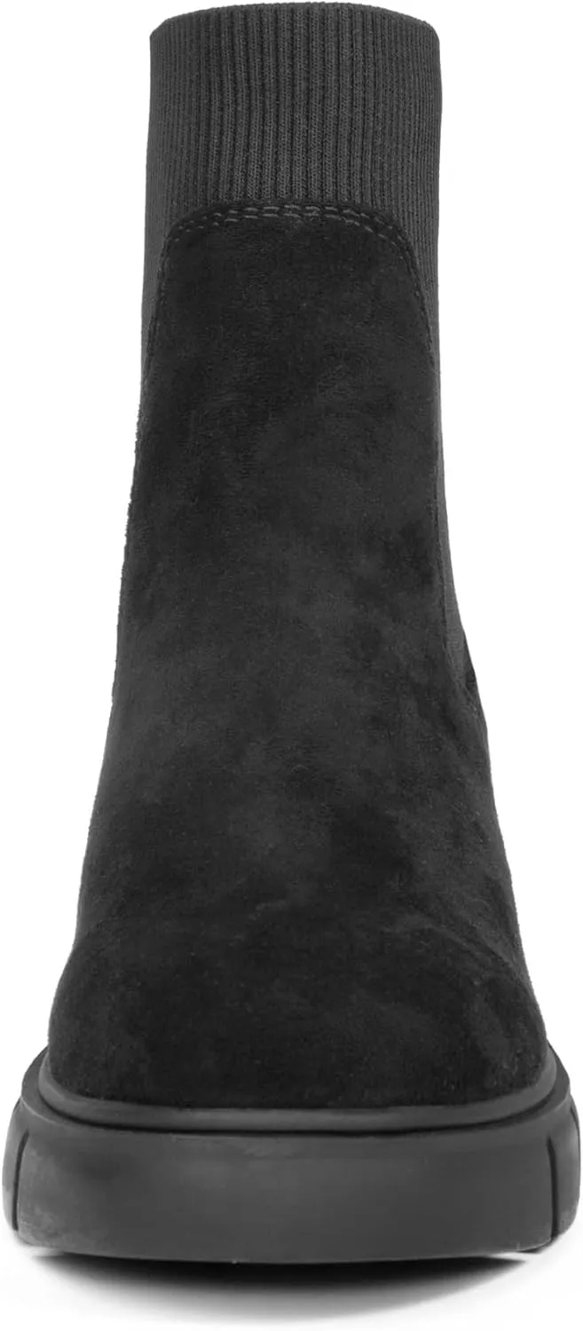 REDTOP Women's Elastic Chelsea Boots Chunky Block Heel Platform Lug Sole Ankle Booties