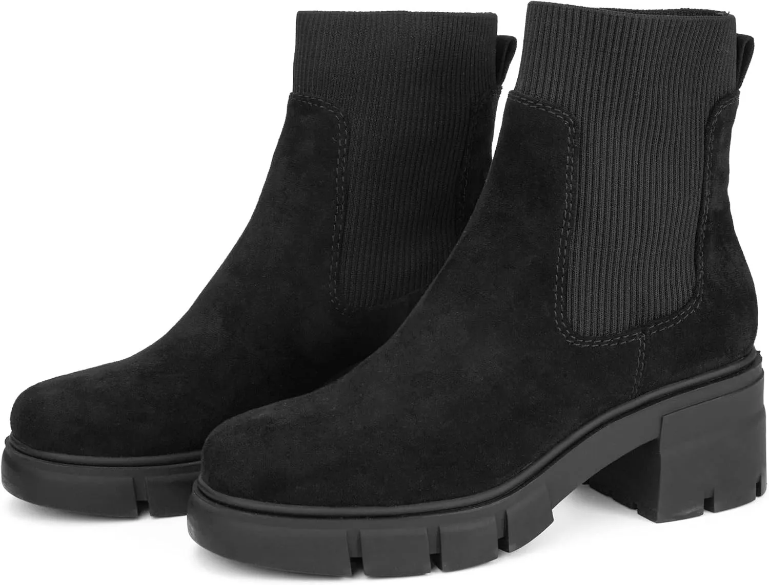 REDTOP Women's Elastic Chelsea Boots Chunky Block Heel Platform Lug Sole Ankle Booties
