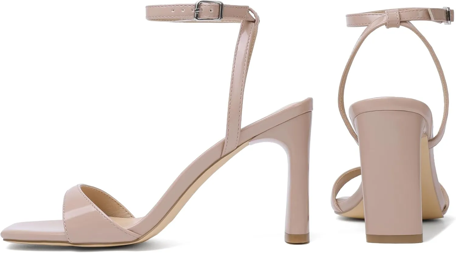 Reitoye Womens Heels Square Open Toe Chunky High Heels Strappy Ankle Strap Heeled Sandals for Women Dress Party Wedding