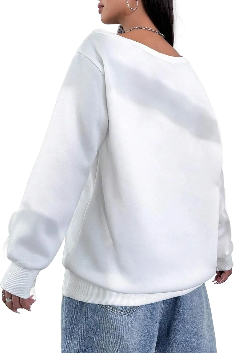 Remidoo Womens Off Shoulder Sweatshirt Drop Shoulder Oversized Long Sleeve Pullover Top