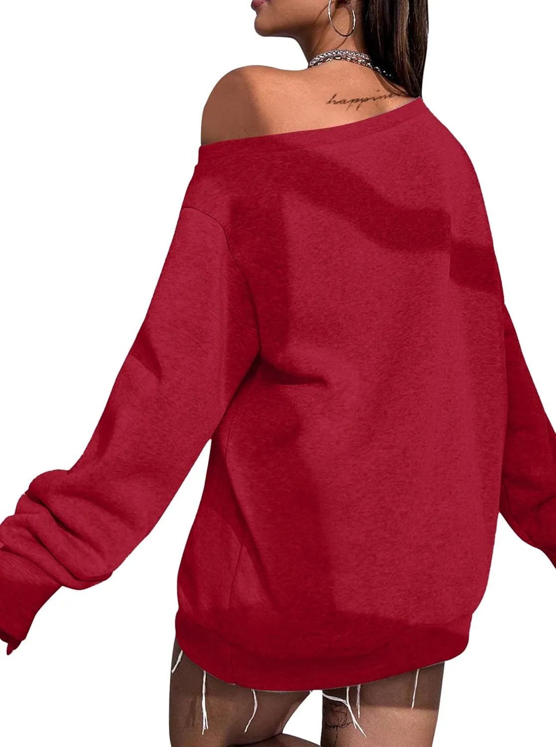 Remidoo Womens Off Shoulder Sweatshirt Drop Shoulder Oversized Long Sleeve Pullover Top