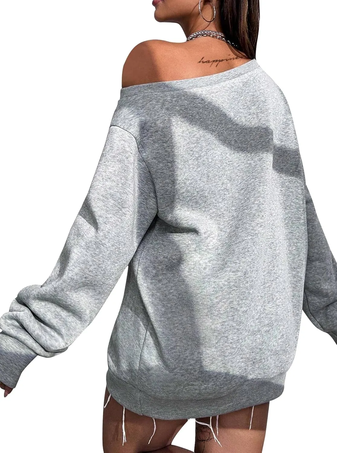 Remidoo Womens Off Shoulder Sweatshirt Drop Shoulder Oversized Long Sleeve Pullover Top