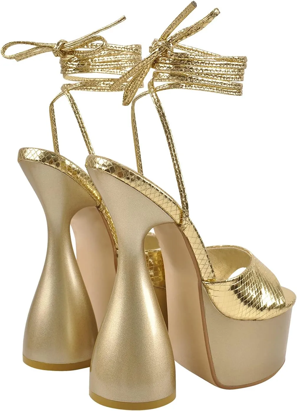 richealnini Women's Clear Band Lace Up Block High Heeled Sandals