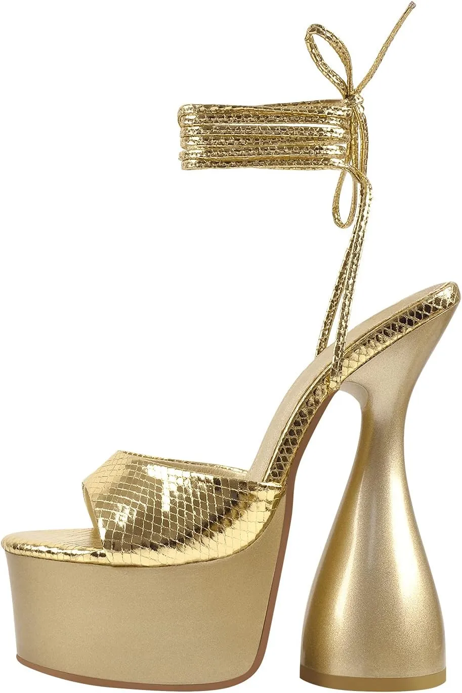 richealnini Women's Clear Band Lace Up Block High Heeled Sandals