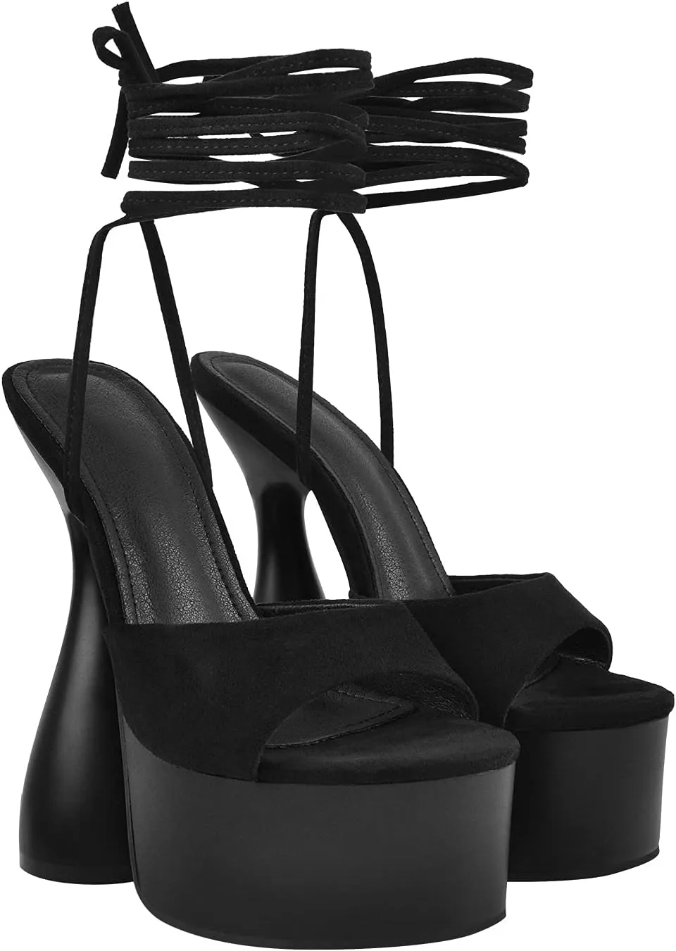 richealnini Women's Clear Band Lace Up Block High Heeled Sandals