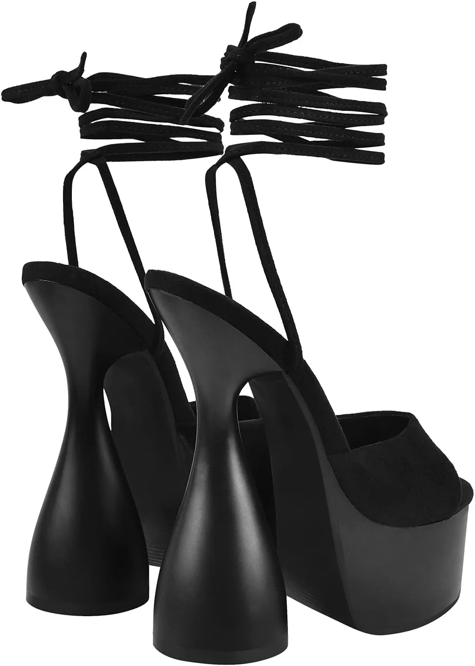 richealnini Women's Clear Band Lace Up Block High Heeled Sandals