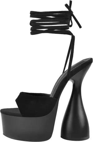 richealnini Women's Clear Band Lace Up Block High Heeled Sandals
