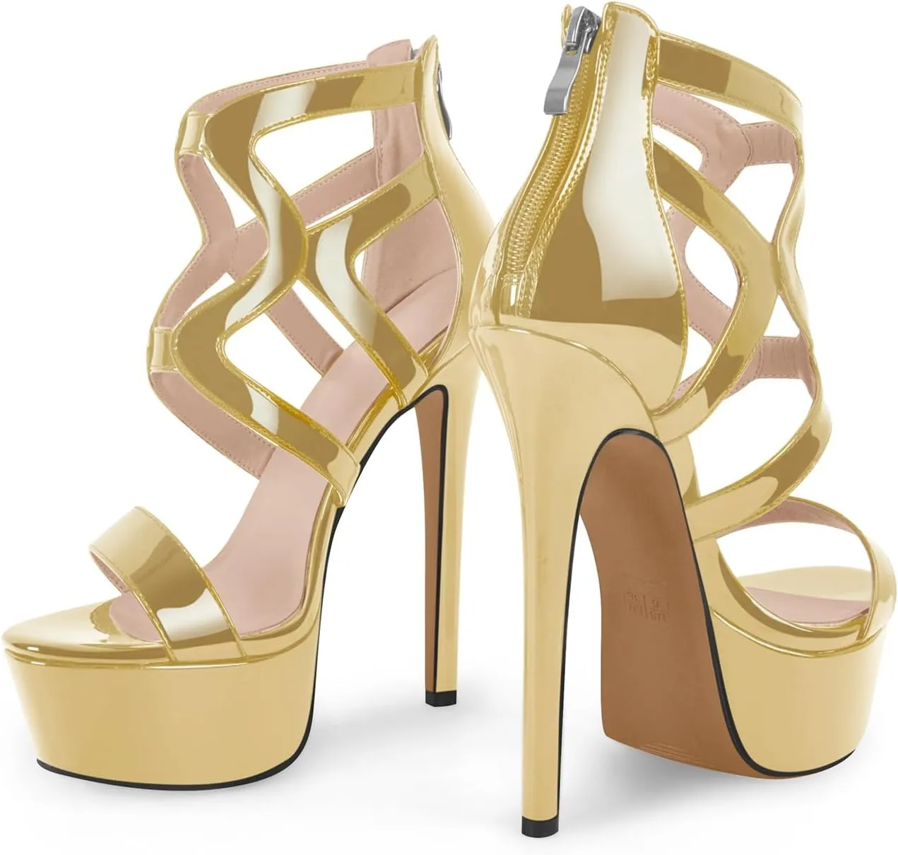 richealnini Women's Crisscross Platform Stiletto High Heels Strappy Sandals with Zipper