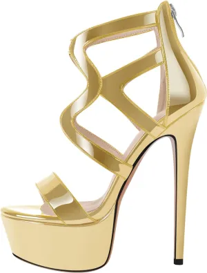 richealnini Women's Crisscross Platform Stiletto High Heels Strappy Sandals with Zipper