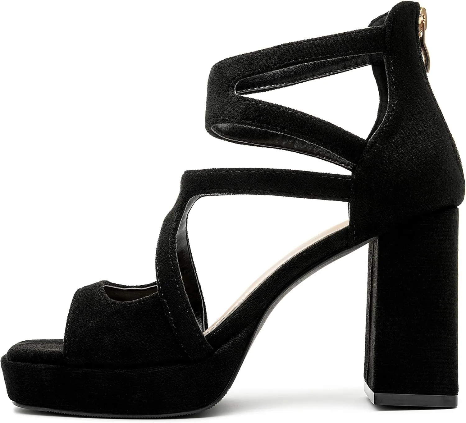 risdoada Platform Heels 3.54 Inches Chunky Block Heeled Sandals for Women Comfortable Suede Open Toe Hollow Out High Heels Pumps