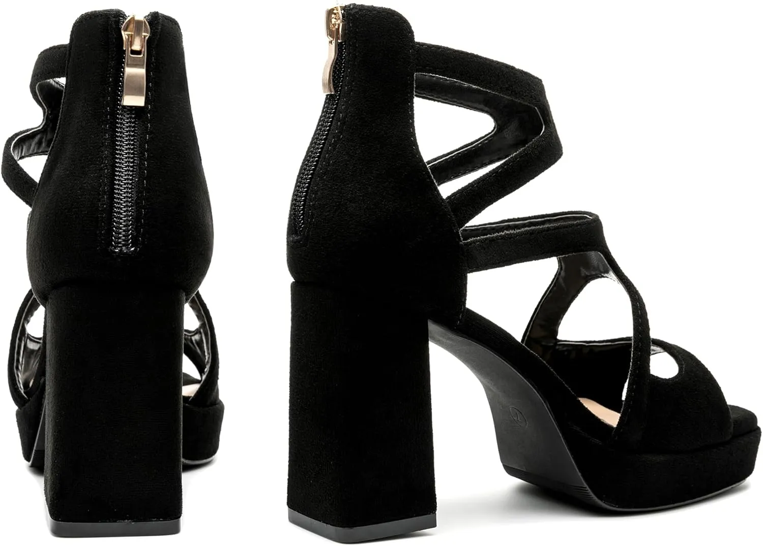 risdoada Platform Heels 3.54 Inches Chunky Block Heeled Sandals for Women Comfortable Suede Open Toe Hollow Out High Heels Pumps