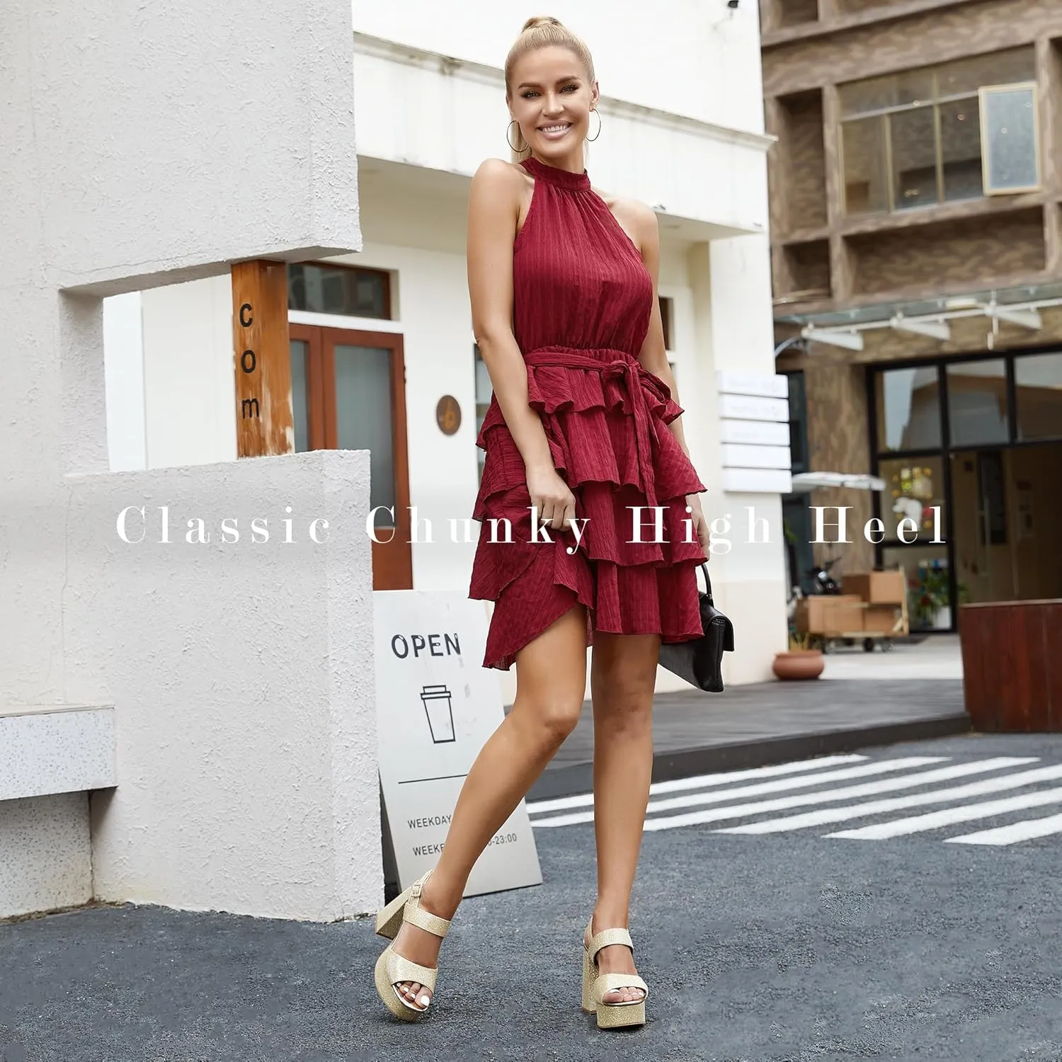 risdoada Platform Heels for Women 4.53 Inches Chunky High Heels Ankle Strap Square Toe Heeled Sandals Wedding Party Wedges Pumps
