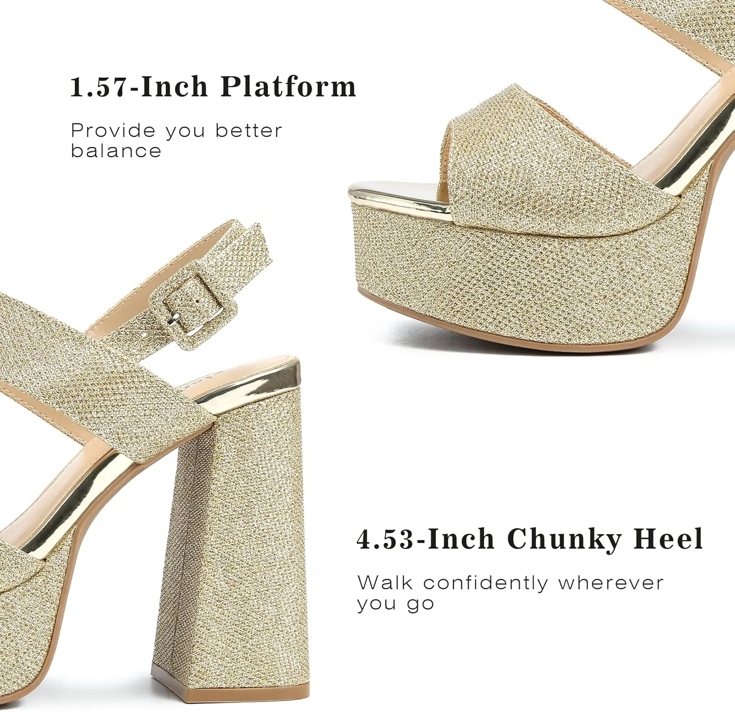 risdoada Platform Heels for Women 4.53 Inches Chunky High Heels Ankle Strap Square Toe Heeled Sandals Wedding Party Wedges Pumps
