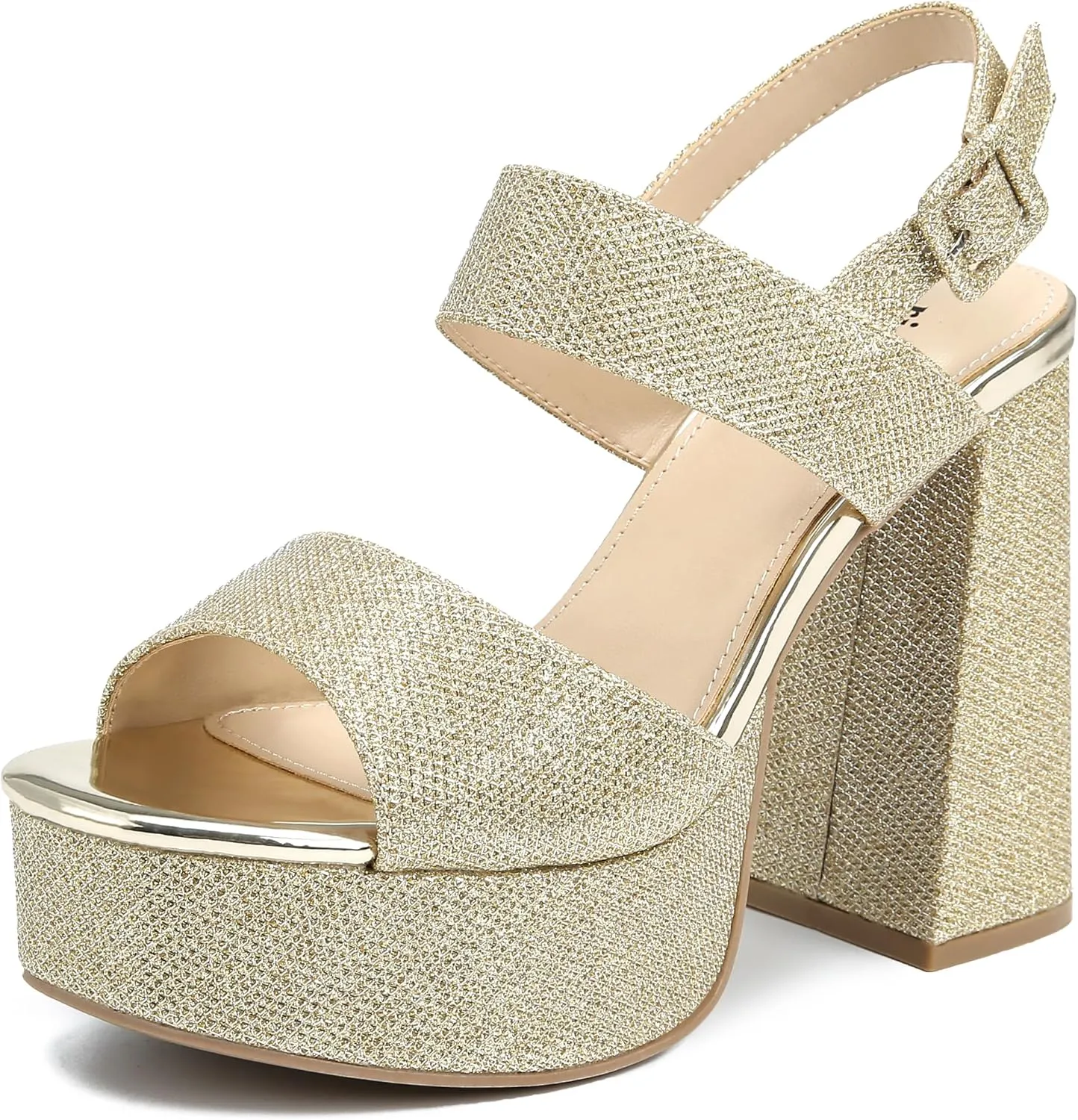 risdoada Platform Heels for Women 4.53 Inches Chunky High Heels Ankle Strap Square Toe Heeled Sandals Wedding Party Wedges Pumps