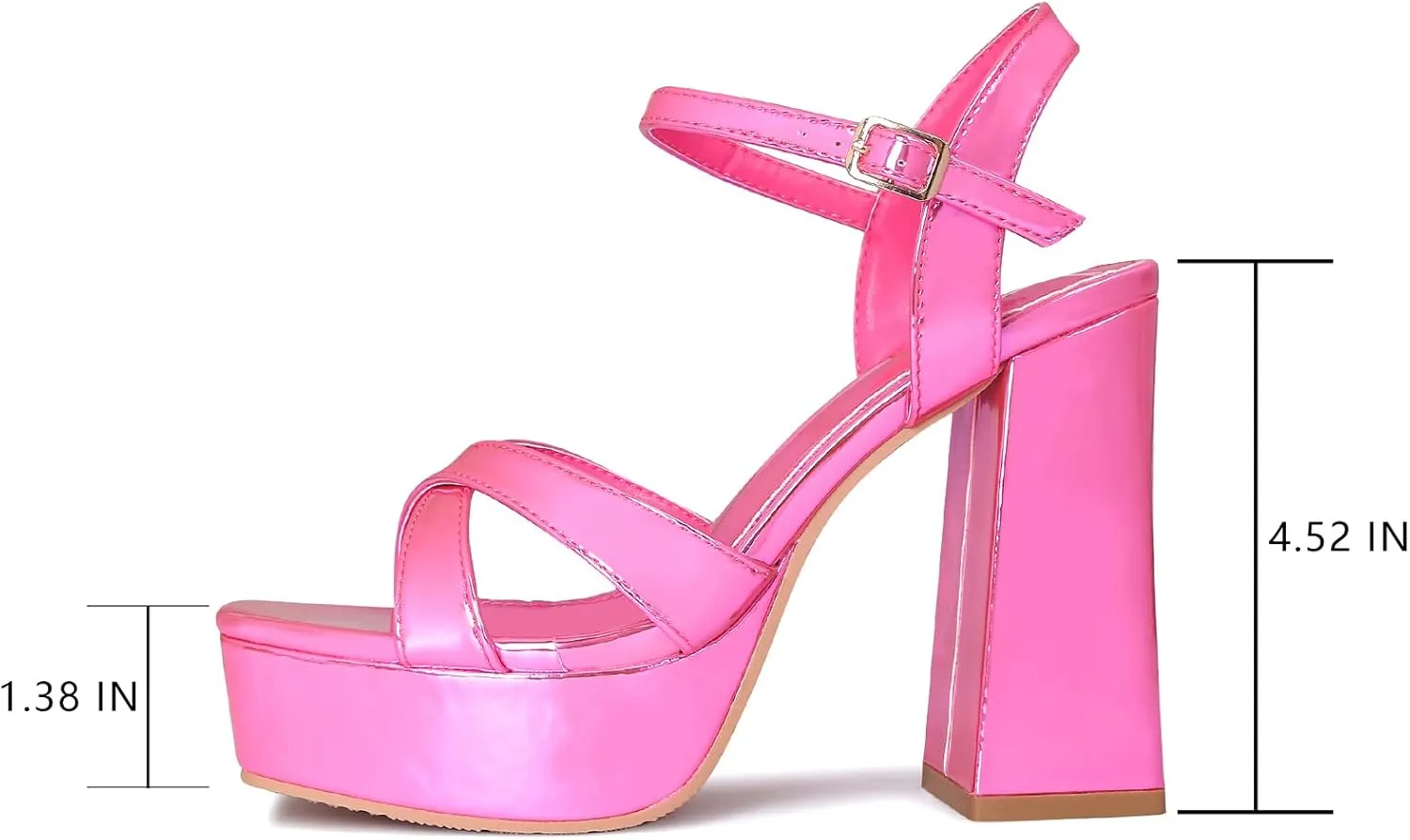 risdoada Women's Platform Heels Sandals Open Toe Ankle Strap Chunky Heeled Sandal Wedding Party Dress Patent Leather PU Pumps