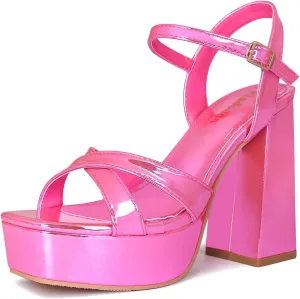 risdoada Women's Platform Heels Sandals Open Toe Ankle Strap Chunky Heeled Sandal Wedding Party Dress Patent Leather PU Pumps