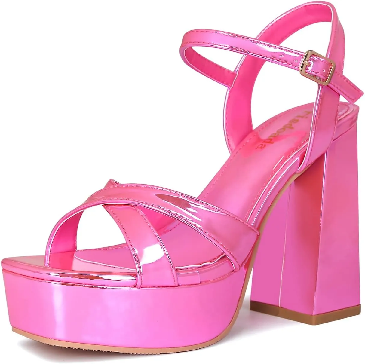 risdoada Women's Platform Heels Sandals Open Toe Ankle Strap Chunky Heeled Sandal Wedding Party Dress Patent Leather PU Pumps